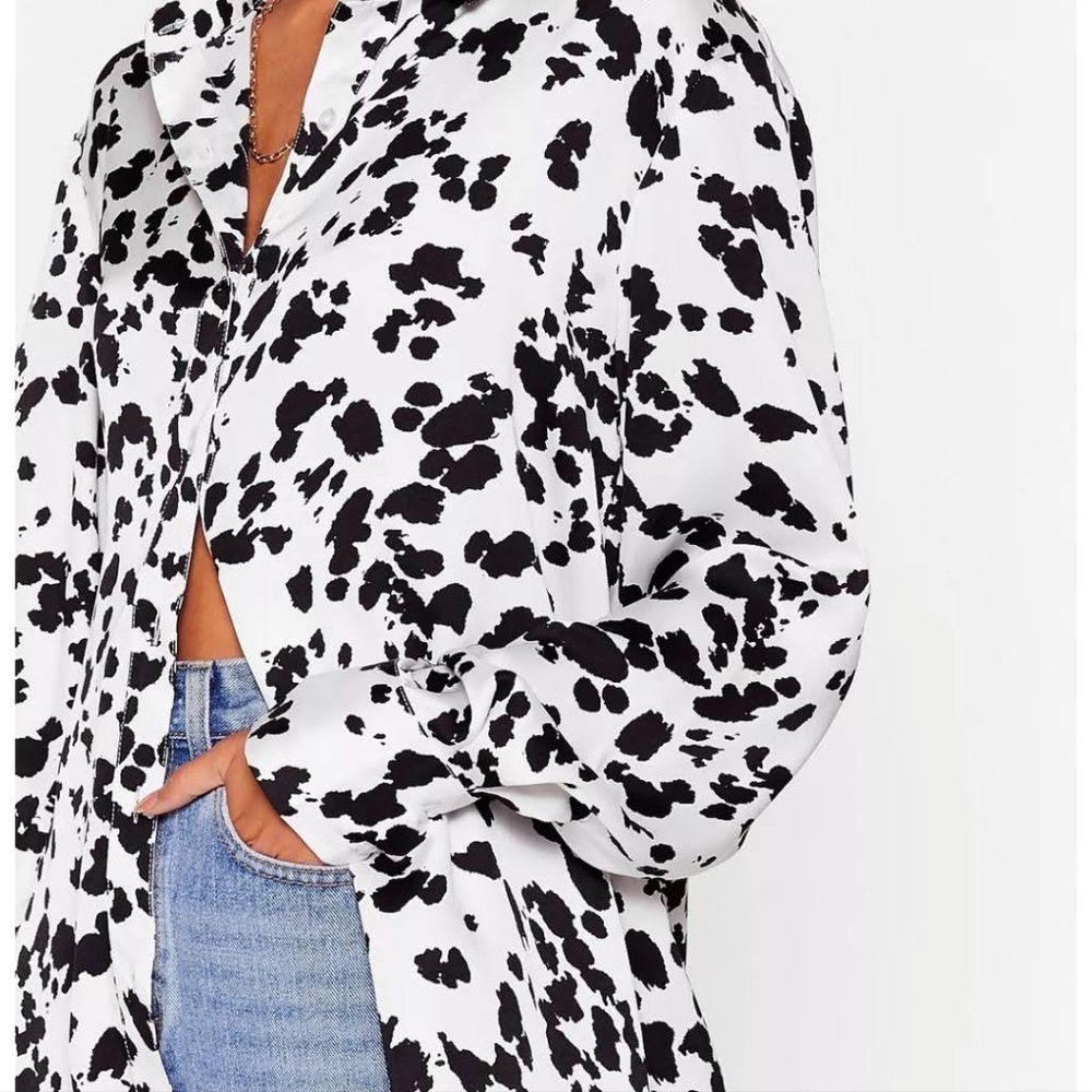 Nasty Gal Cow Print Button Blouse